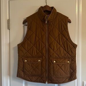 J. Crew Pink and Brown Quilted Vest Women’s Size L